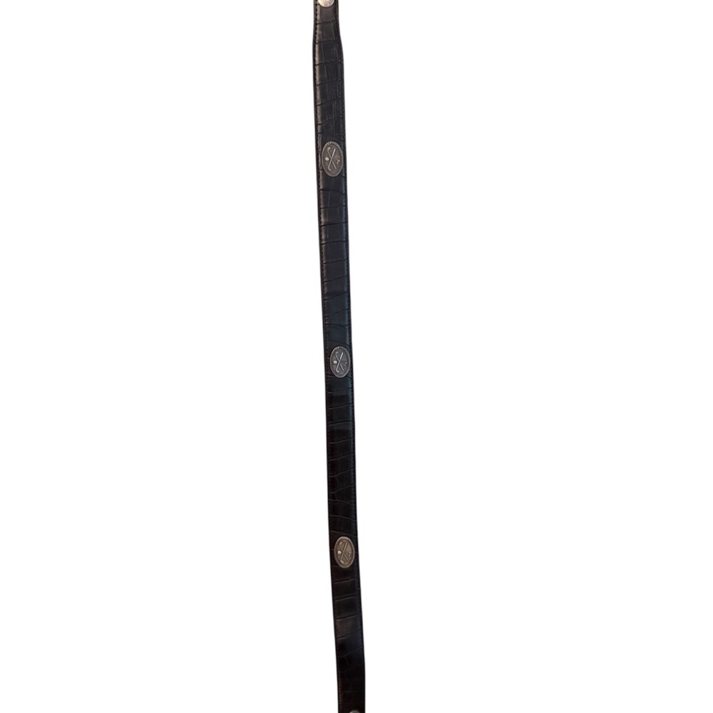 Black Embossed Leather Belt with Silver Accents